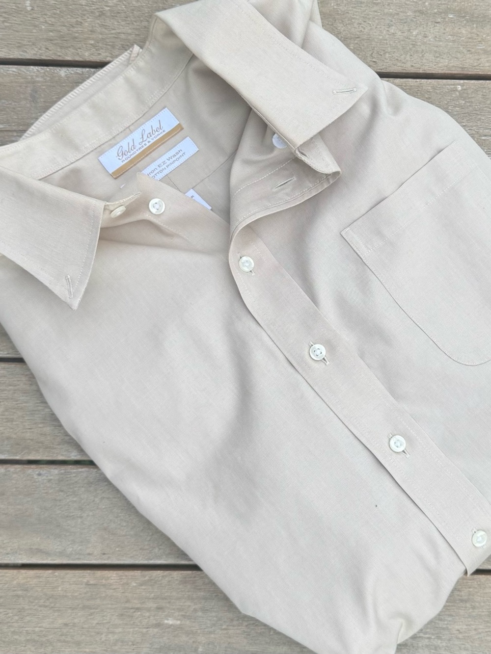 Gold Label Foundry & Yorke Men’s Tan Dress Shirt‎ 18/34 Non-Iron Cotton